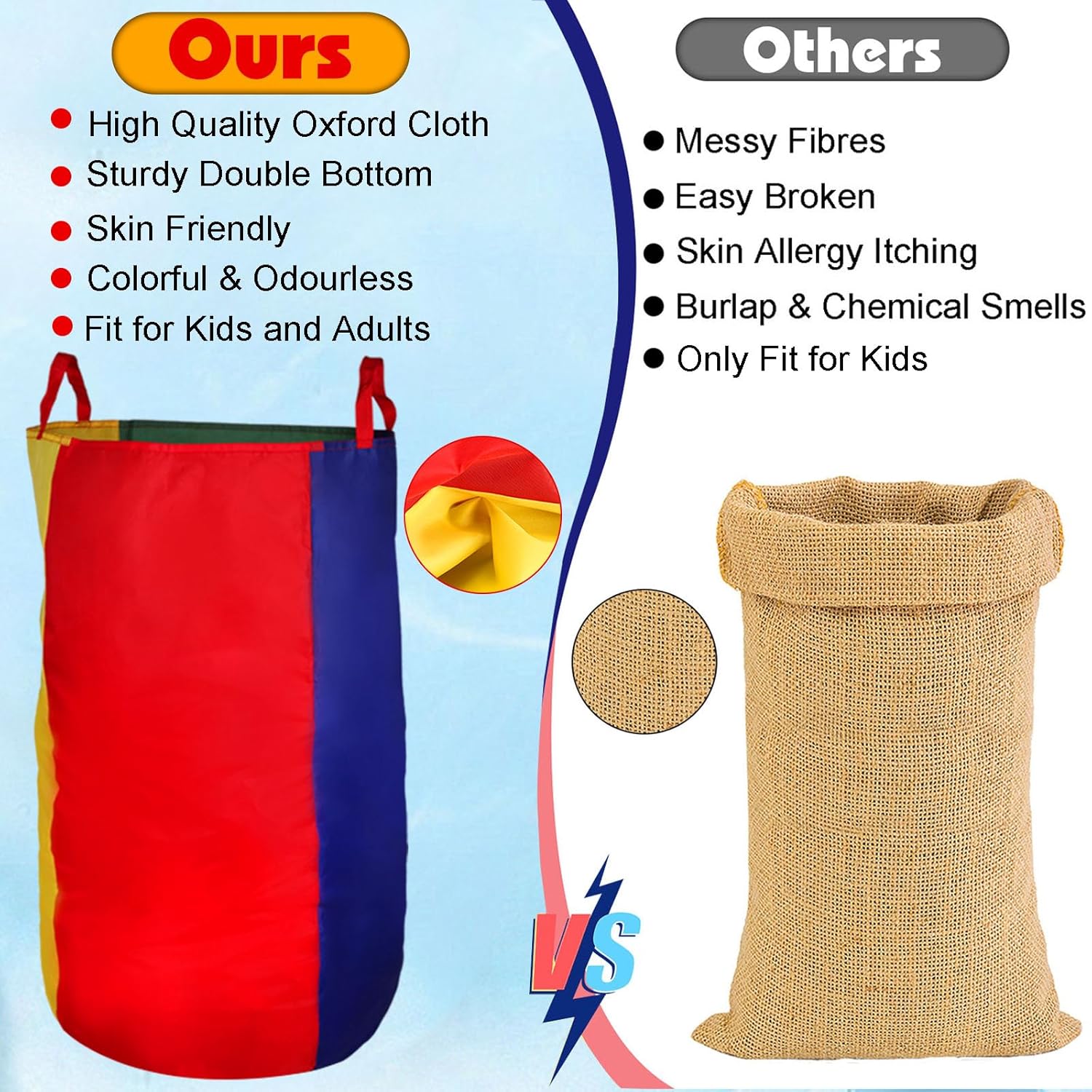 CWLAKON Sports Day Kit Outdoor Games Potato Sack Race Bags for Kids Adults Family, Egg and Spoon Race, 3 Legged Race Bands, Outside Backyard Field Day Birthday Party Games-3