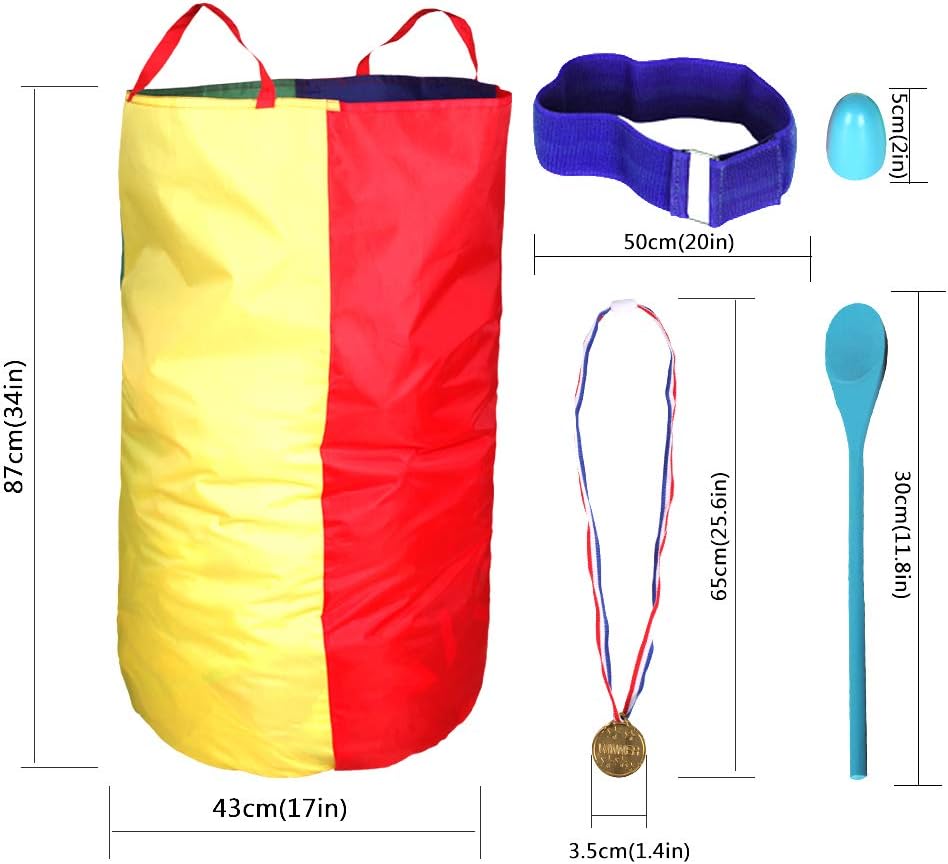 CWLAKON Sports Day Kit Outdoor Games Potato Sack Race Bags for Kids Adults Family, Egg and Spoon Race, 3 Legged Race Bands, Outside Backyard Field Day Birthday Party Games-5