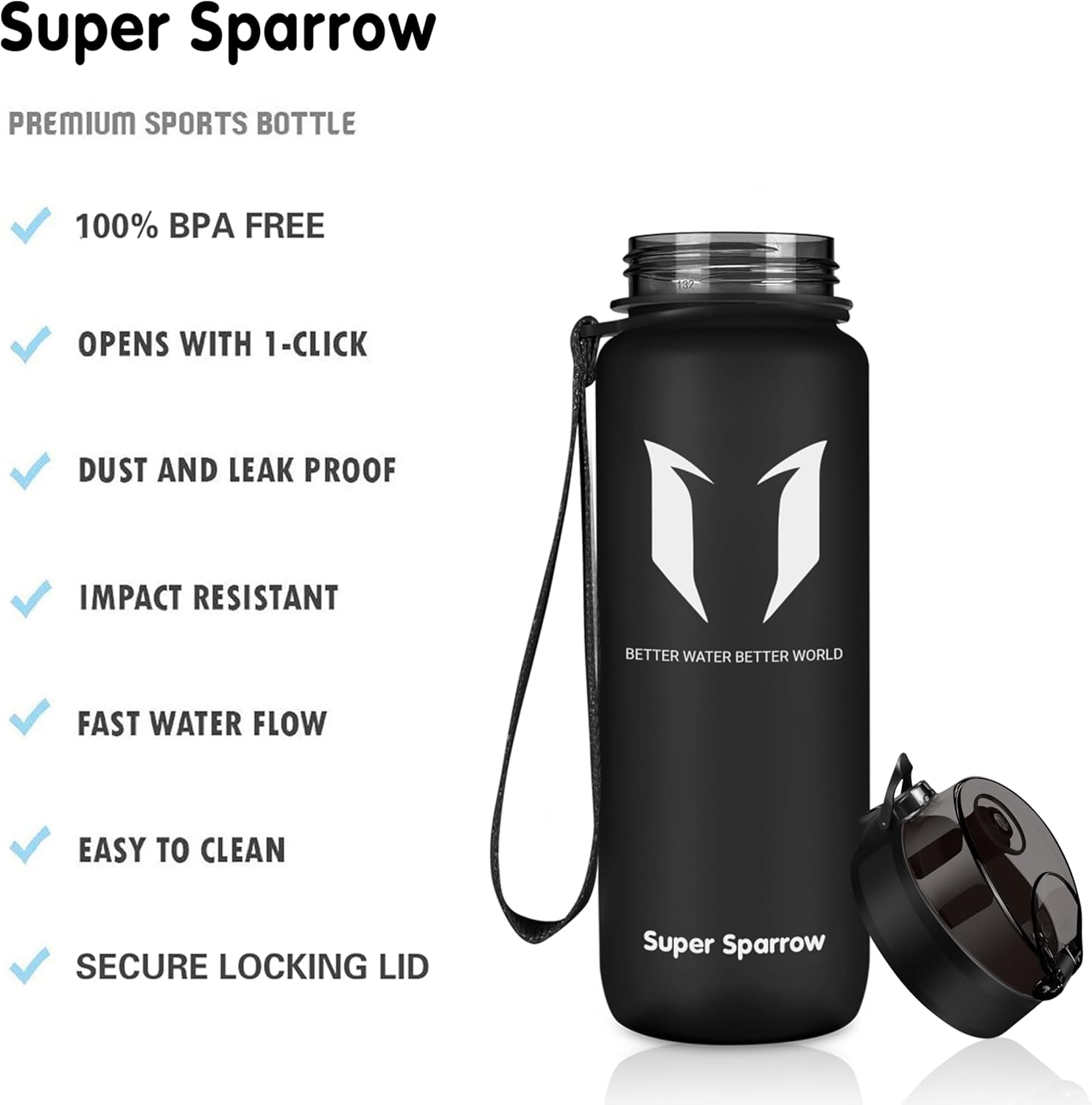 Super Sparrow Sports Water Bottle - 350ml & 500ml & 750ml & 1000ml - Non-Toxic BPA Free & Eco-Friendly Tritan Co-Polyester Plastic - For Running, Gym, Yoga, Outdoors and Camping-1