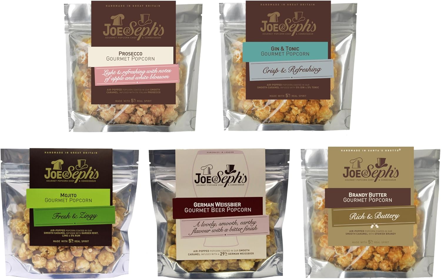 Joe & Seph's Cocktail Popcorn Tasting Selection - 5 x Bags | Handmade in the UK | Gluten Free | Air-popped | All-natural ingredients - 155g, SnackSelect02-0