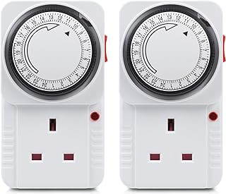 HBN 24 Hour Programmable Mechanical Timer Plug Switch, Energy Saving UK Plug-in Indoor Timer Socket for Lights, Lamp and Home Appliances (13A/3120W, 2 Pack)