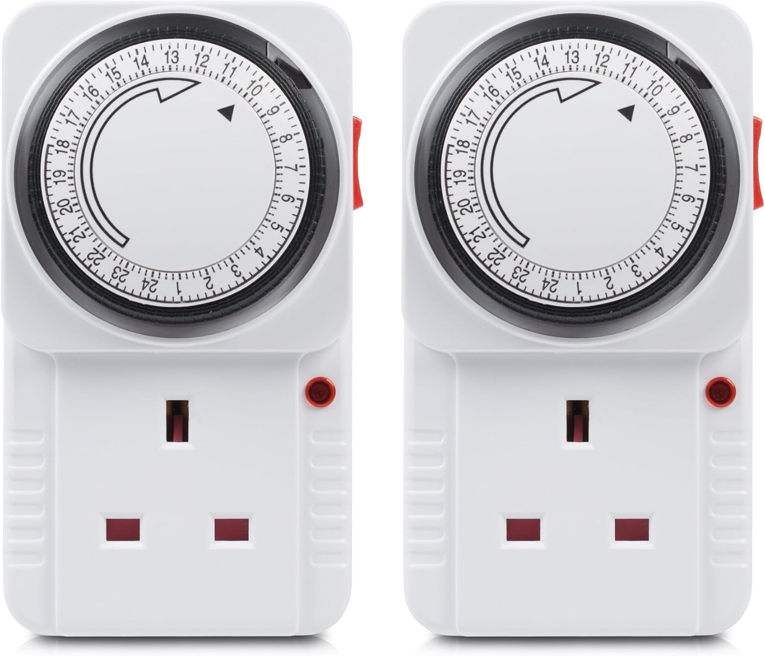 HBN 24 Hour Programmable Mechanical Timer Plug Switch, Energy Saving UK Plug-in Indoor Timer Socket for Lights, Lamp and Home Appliances (13A/3120W, 2 Pack)-0