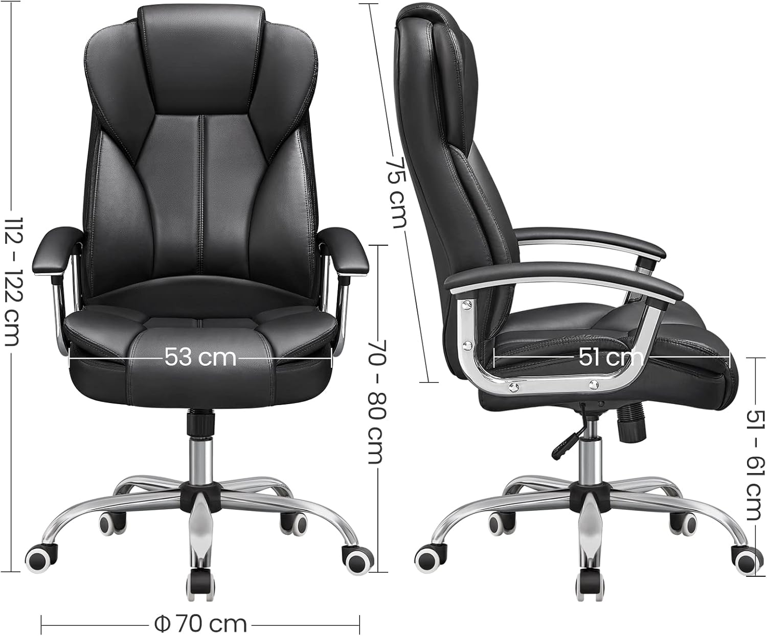 SONGMICS Office Chair, Desk Chair, Gaming Chair with Armrests, Swivel Computer Chair, Executive Office Chair, Adjustable Height, Tilt Function, Home Office, Study, Ink Black OBG57BUKV1-2