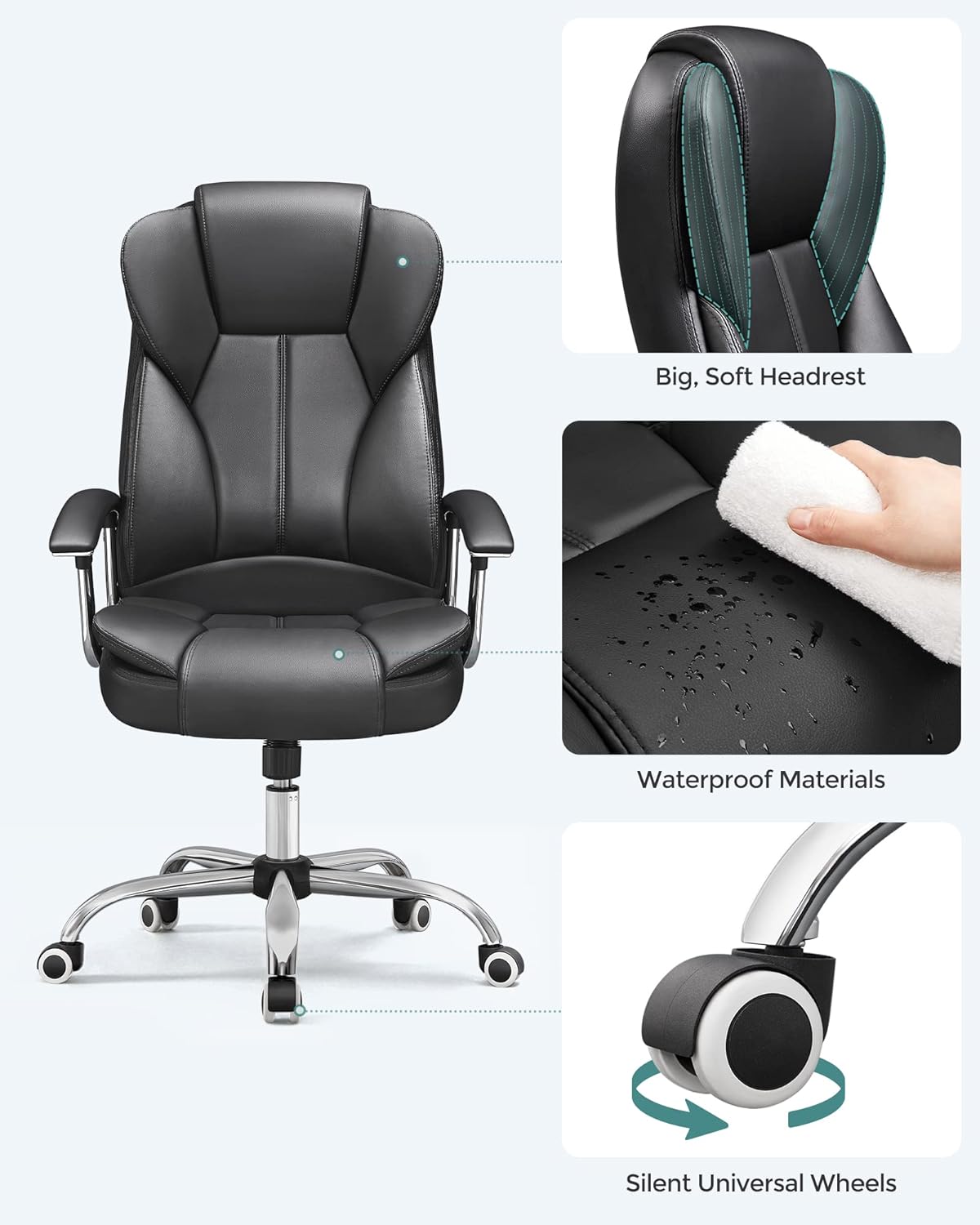 SONGMICS Office Chair, Desk Chair, Gaming Chair with Armrests, Swivel Computer Chair, Executive Office Chair, Adjustable Height, Tilt Function, Home Office, Study, Ink Black OBG57BUKV1-3