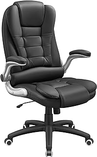 SONGMICS Office Swivel Chair with 76 cm High Back Large Seat and Flip-Up Armrest Computer Desk Executive Chair PU OBG51BUK