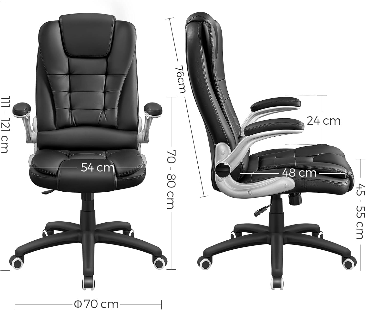 SONGMICS Office Swivel Chair with 76 cm High Back Large Seat and Flip-Up Armrest Computer Desk Executive Chair PU OBG51BUK-2