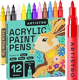 ARTISTRO 12 Acrylic Paint Pens - Extra Fine 0.7mm Paint Markers for Rock Wood Glass Canvas - Acrylic Markers Ideal for DIY Art Projects Scrapbooking and More - Non Toxic No Odor