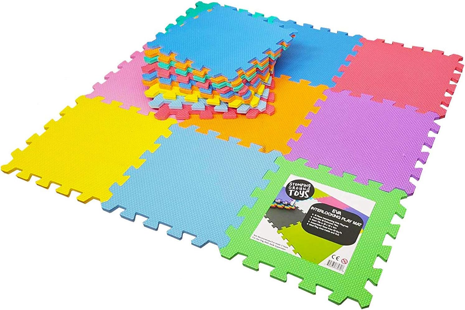 Soft Foam Play Mat Tiles for Baby and Children by Stomping Ground Toys - 20pcs Pack - Multicoloured - Extra Thick & Anti Slip Mat-0