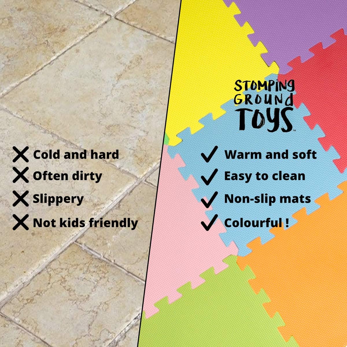 Soft Foam Play Mat Tiles for Baby and Children by Stomping Ground Toys - 20pcs Pack - Multicoloured - Extra Thick & Anti Slip Mat-4