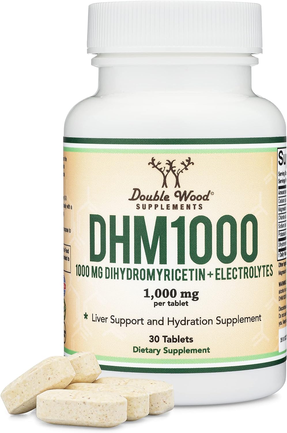 DHM1000 Dihydromyricetin (DHM) Tablets - Most Powerful DHM Supplement on The Market - 1,000mg (30 Count) Enhanced with Electrolytes for Hydration and Liver Support by Double Wood-0