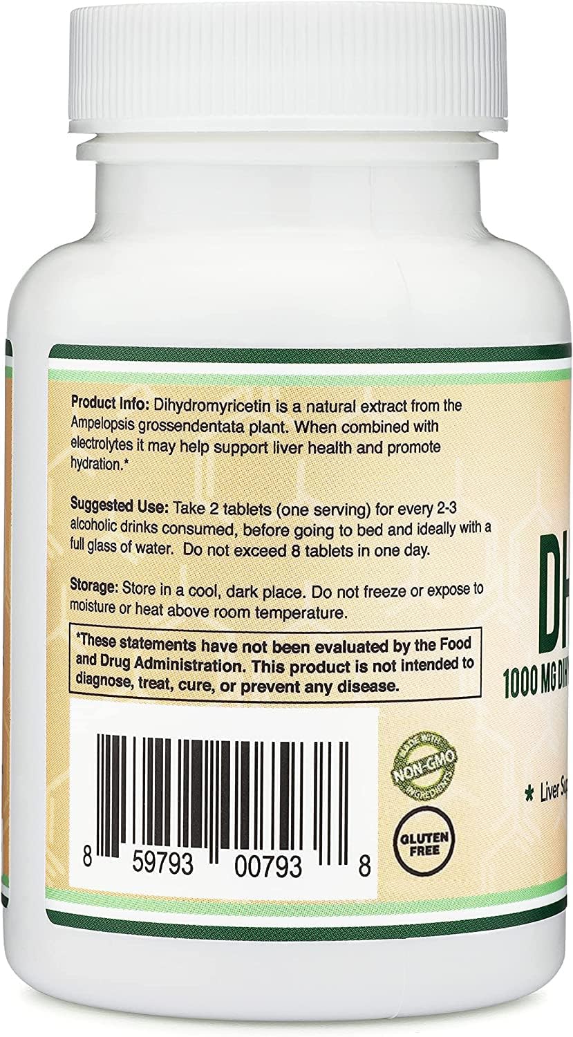 DHM1000 Dihydromyricetin (DHM) Tablets - Most Powerful DHM Supplement on The Market - 1,000mg (30 Count) Enhanced with Electrolytes for Hydration and Liver Support by Double Wood-3