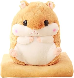 YunNasi Cuddly Plush Stuffed Hamster Pillow with Comfortable Blanket of 100cm x 170cm, Light Brown