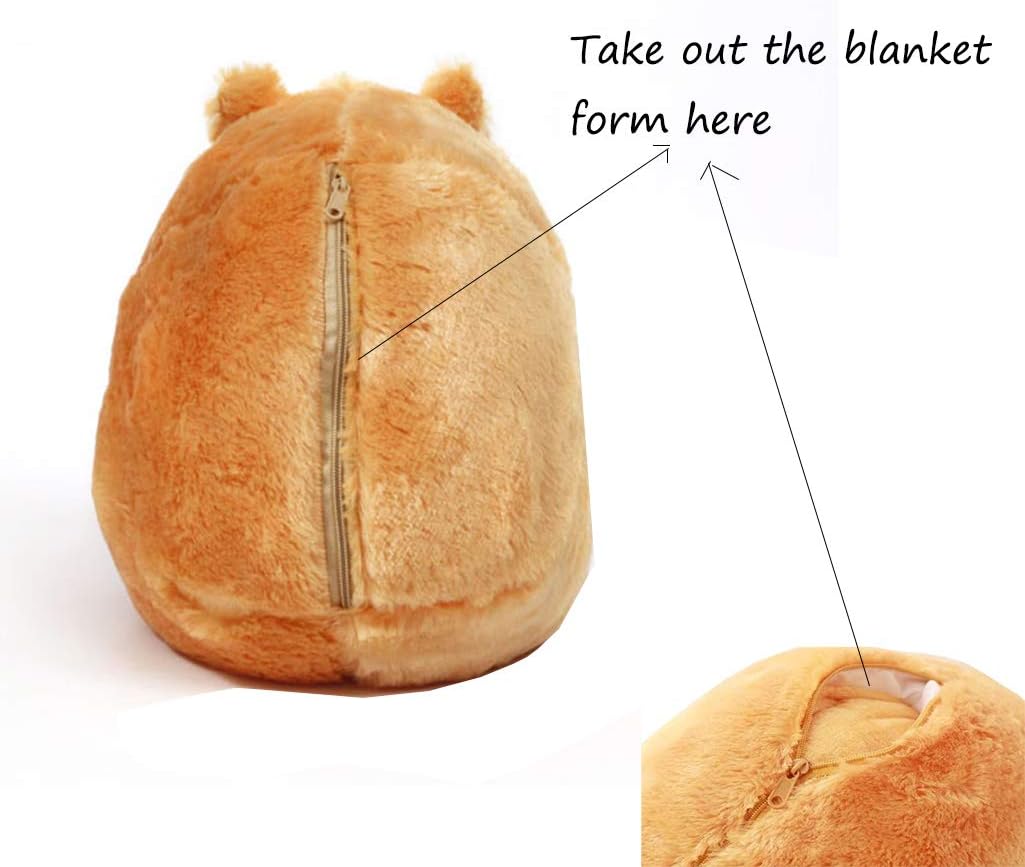 YunNasi Cuddly Plush Stuffed Hamster Pillow with Comfortable Blanket of 100cm x 170cm, Light Brown-3