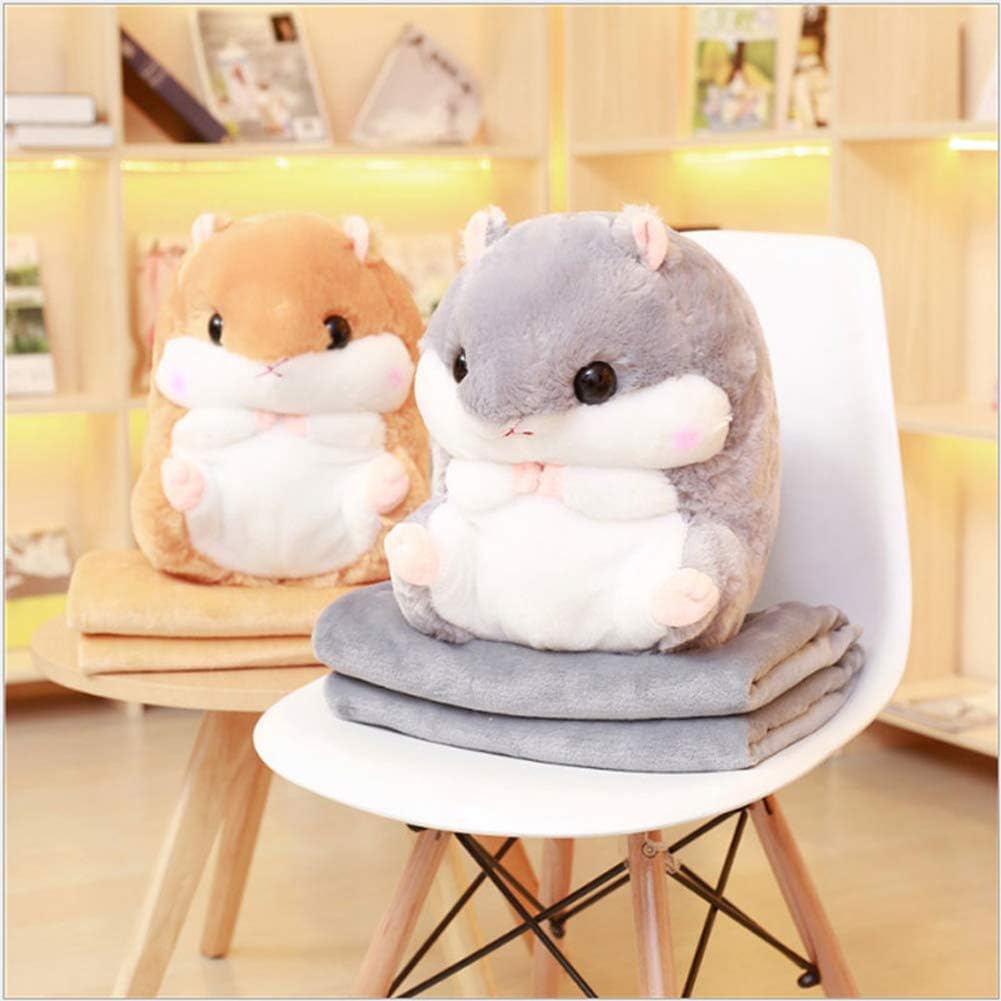 YunNasi Cuddly Plush Stuffed Hamster Pillow with Comfortable Blanket of 100cm x 170cm, Light Brown-4