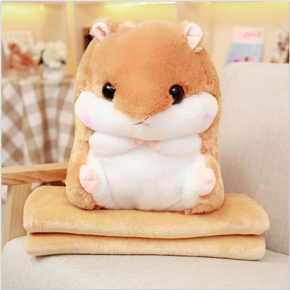 YunNasi Cuddly Plush Stuffed Hamster Pillow with Comfortable Blanket of 100cm x 170cm, Light Brown-5