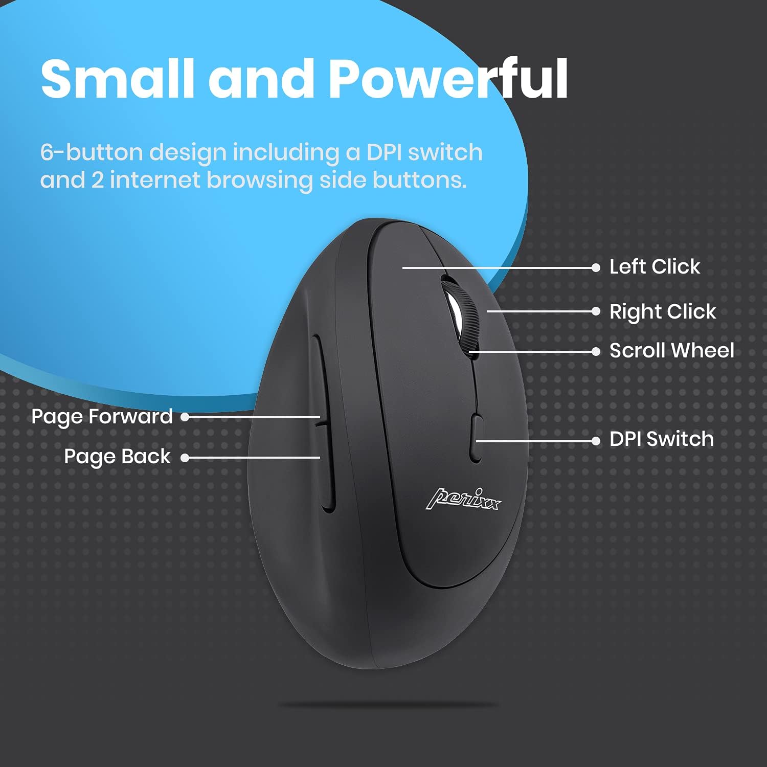 perixx PERIMICE-719 Right-Handed Wireless Mini Vertical Mouse, 3 Level DPI-1