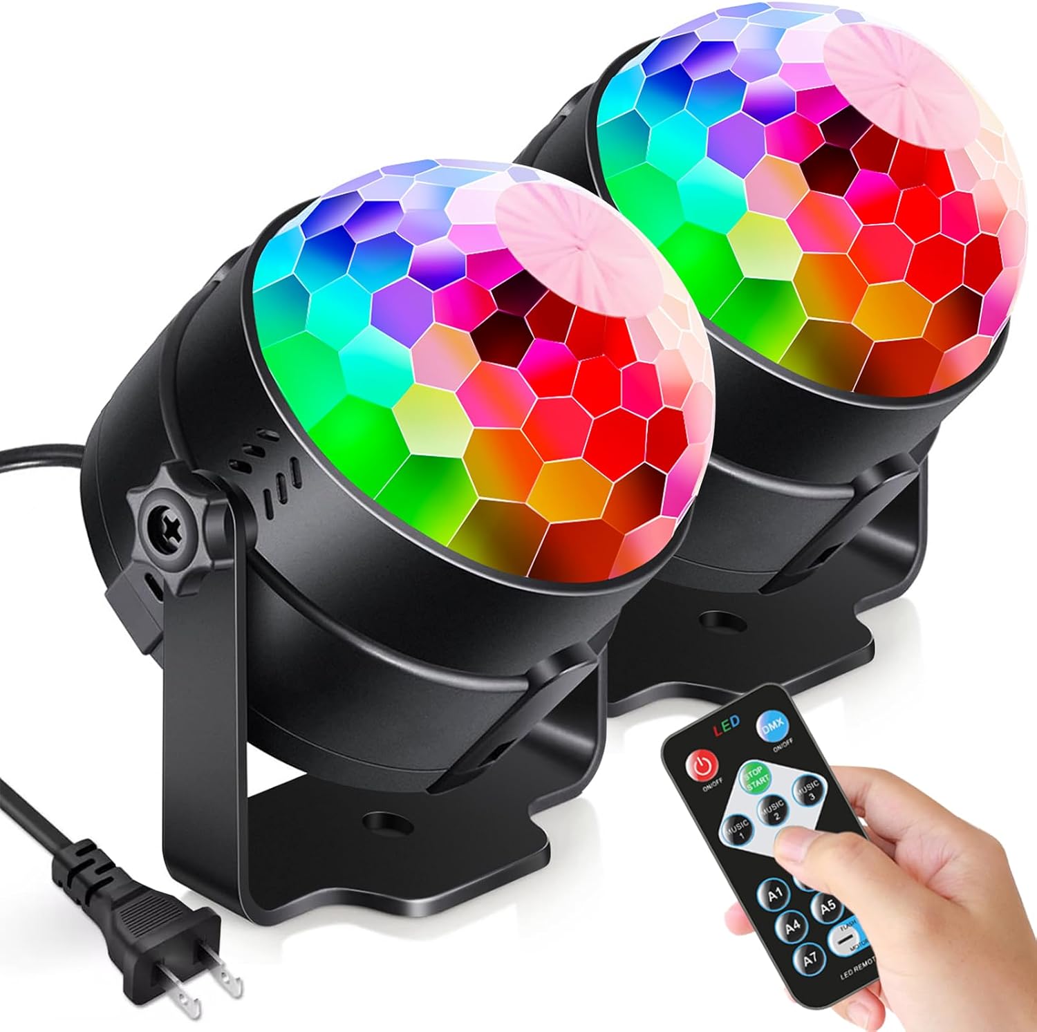 [2-Pack] Sound Activated Party Lights with Remote Control Dj Lighting, RBG Disco Ball Light, Strobe Lamp 7 Modes Stage Par Light for Home Room Dance Parties Bar Karaoke Xmas Wedding Show Club-0