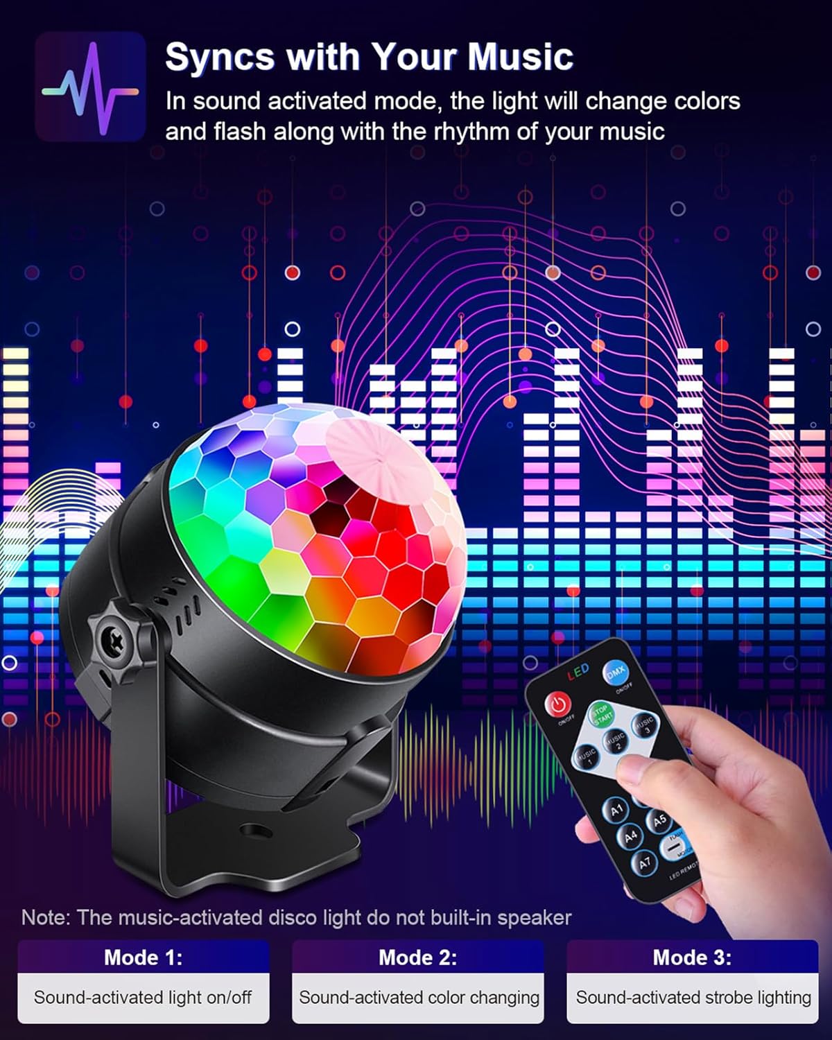 [2-Pack] Sound Activated Party Lights with Remote Control Dj Lighting, RBG Disco Ball Light, Strobe Lamp 7 Modes Stage Par Light for Home Room Dance Parties Bar Karaoke Xmas Wedding Show Club-2