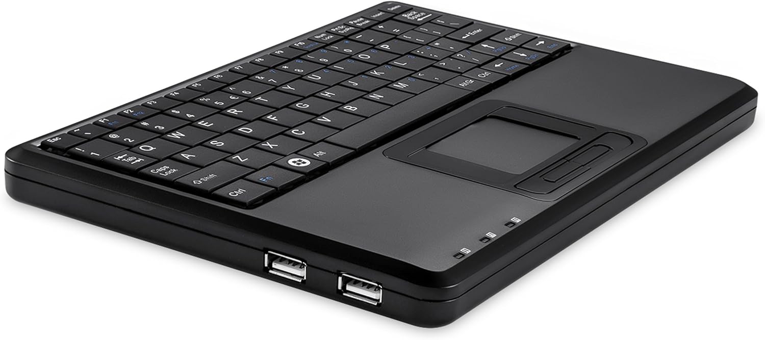 perixx PERIBOARD-510H Plus, Wired Super Mini USB Touchpad Keyboard, X Type Scissor Keys with 2 Built-In Hubs, UK Layout-1