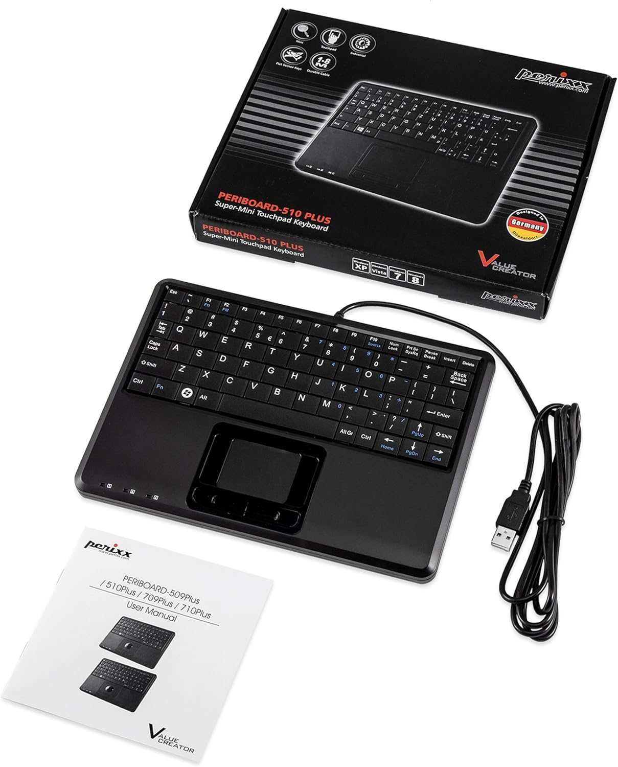 perixx PERIBOARD-510H Plus, Wired Super Mini USB Touchpad Keyboard, X Type Scissor Keys with 2 Built-In Hubs, UK Layout-4