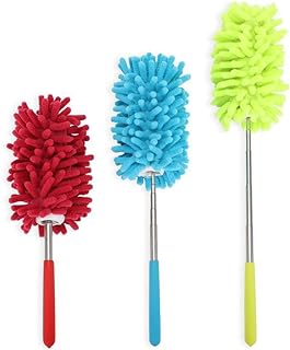 KissDate Microfiber Extendable Hand Dusters Washable Dusting Brush with Telescoping Pole for Cleaning Car, Computer, Air Conditioning, TV and Else Pack of 3