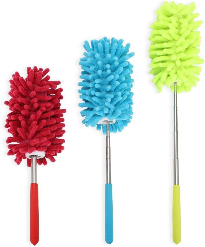 KissDate Microfiber Extendable Hand Dusters Washable Dusting Brush with Telescoping Pole for Cleaning Car, Computer, Air Conditioning, TV and Else Pack of 3-0