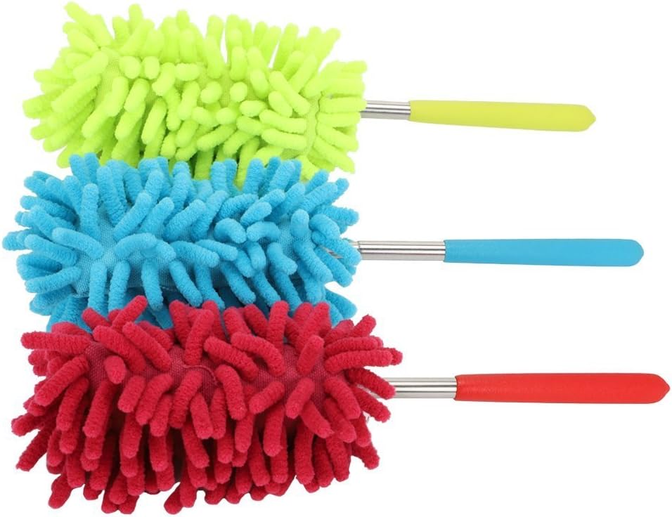 KissDate Microfiber Extendable Hand Dusters Washable Dusting Brush with Telescoping Pole for Cleaning Car, Computer, Air Conditioning, TV and Else Pack of 3-1