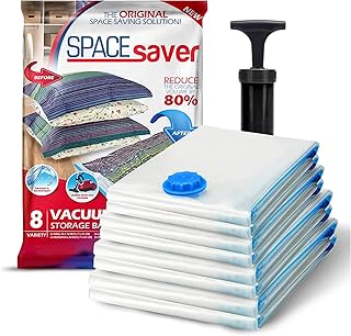 SpaceSaver Vacuum Storage Bags - Clothes Storage Bag Vacuum Pack - Space Saver Vacuum Storage Bags for Clothes Storage, Vacuum Bags for Bedding - Vacuum Bags for Clothes - with Pump (VARIETY 8-Pack)