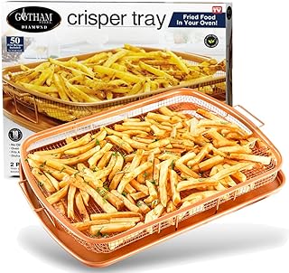 Gotham Steel Crisper Tray for Oven, 2 Piece Nonstick Copper Crisper Tray and Basket, Air Fry in Your Oven, Great for Baking and Crispy Foods, Dishwasher Safe – XXL