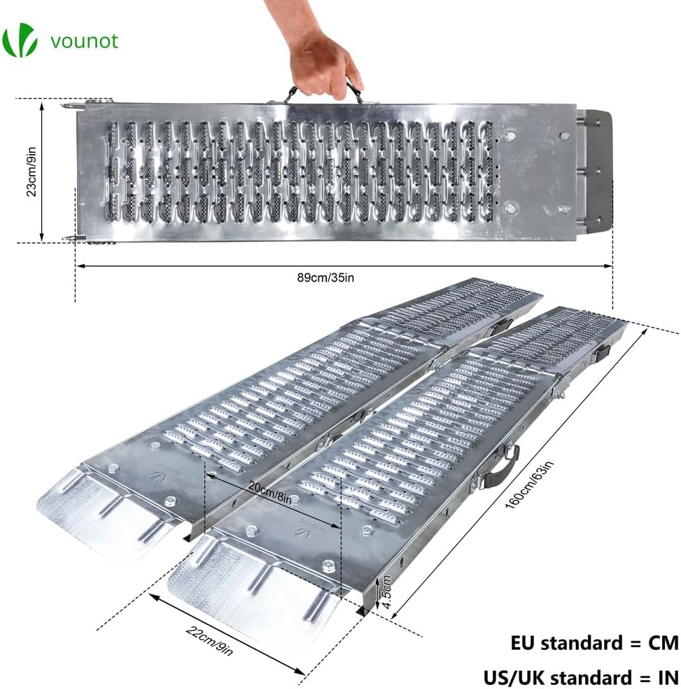 VOUNOT Folding ramp | Loading ramps 400 kg max | Folding ramp for Moto and access ramp | Resistant and convenient | Size 160 x 22.5x 4.5cm-2