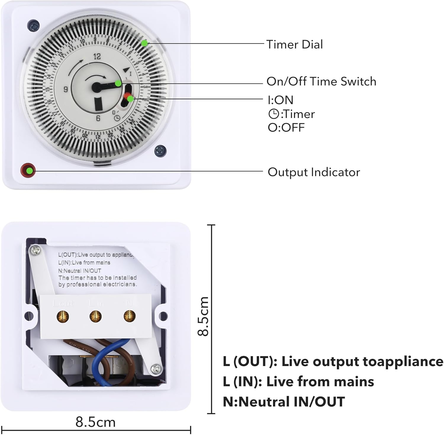 HBN 24 Hour Indoor Energy Saving Mechanical Immersion Heater Segment Timer Switch with Waterproof Cover, White, 16 Amps-3