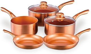 Cermalon 5-Piece Copper Collection Cookware Set-Includes 2X Frying Pans and 3X Saucepans- Ceramic Non-Stick Coating with Metallic Copper Exterior-Compatible for All Types of Hobs-PTFE & PFOA Free