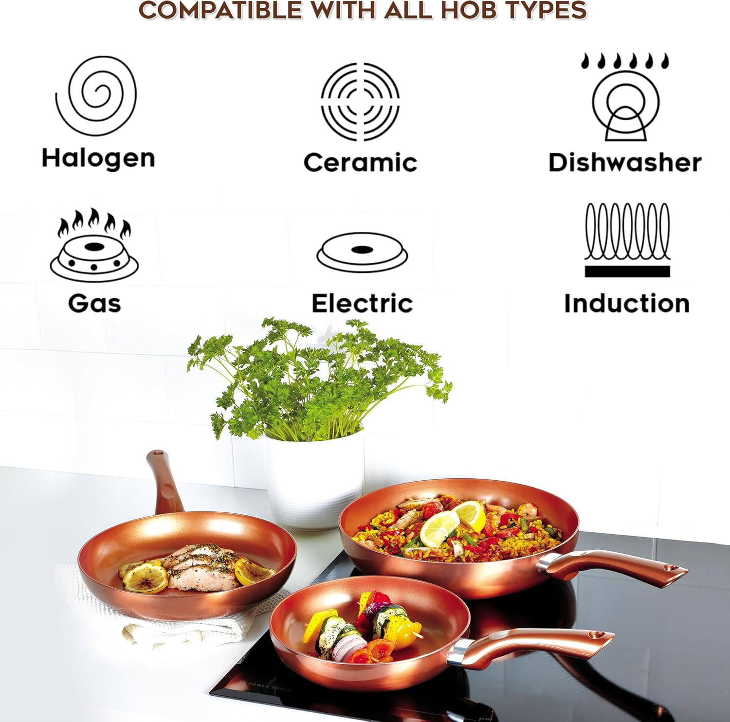 Cermalon 5-Piece Copper Collection Cookware Set-Includes 2X Frying Pans and 3X Saucepans- Ceramic Non-Stick Coating with Metallic Copper Exterior-Compatible for All Types of Hobs-PTFE & PFOA Free-4