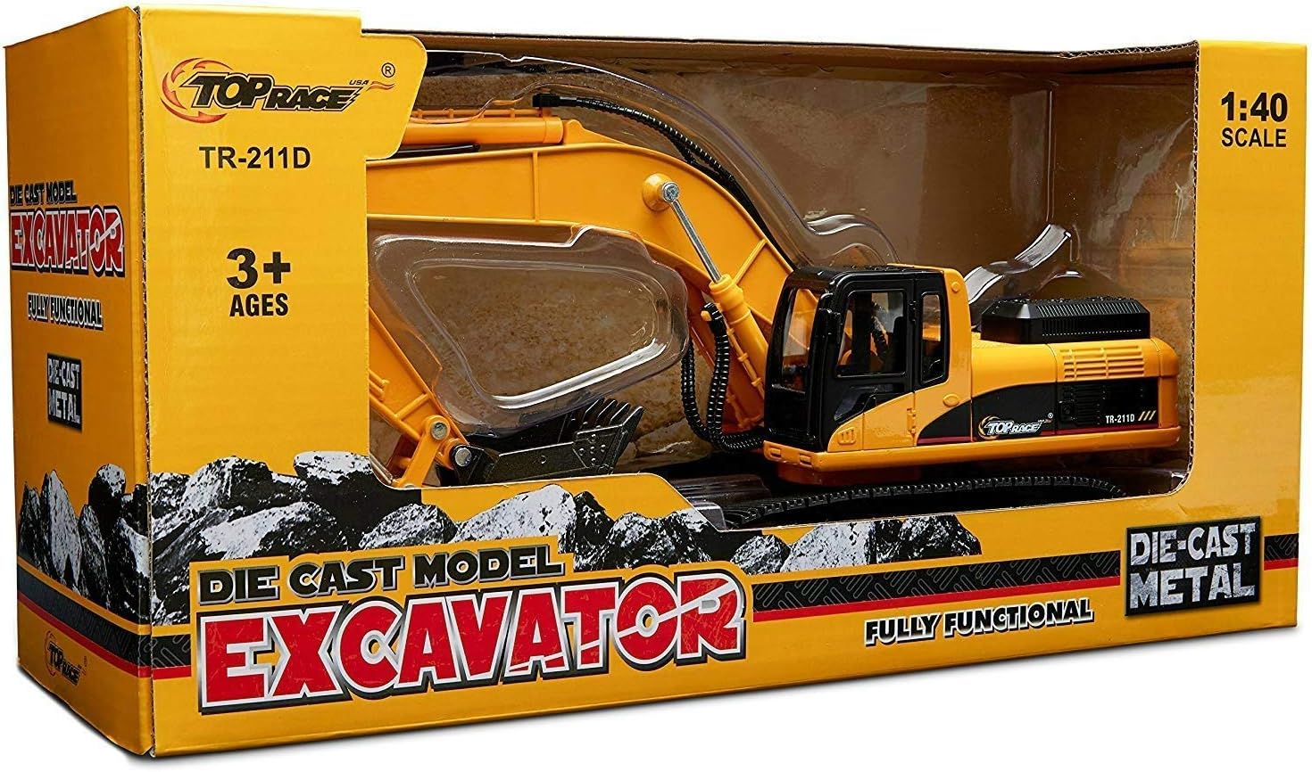 Top Race Metal Diecast Construction Excavator Toy - Realistic Model Digger Tractor, 1:40 Scale - Suitable for Kids and Adults Ages 3 and Up-6