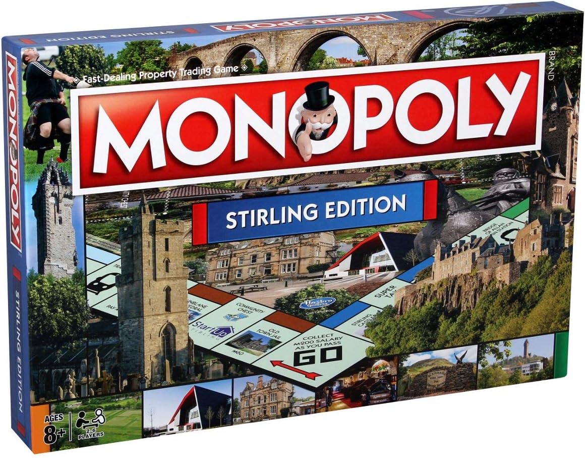 Winning Moves Stirling Monopoly Board Game, Advance to the University of Stirling, the Stirling Highland Games and the Old Town Jail and trade your way to success, great gift for players aged 8 plus-0