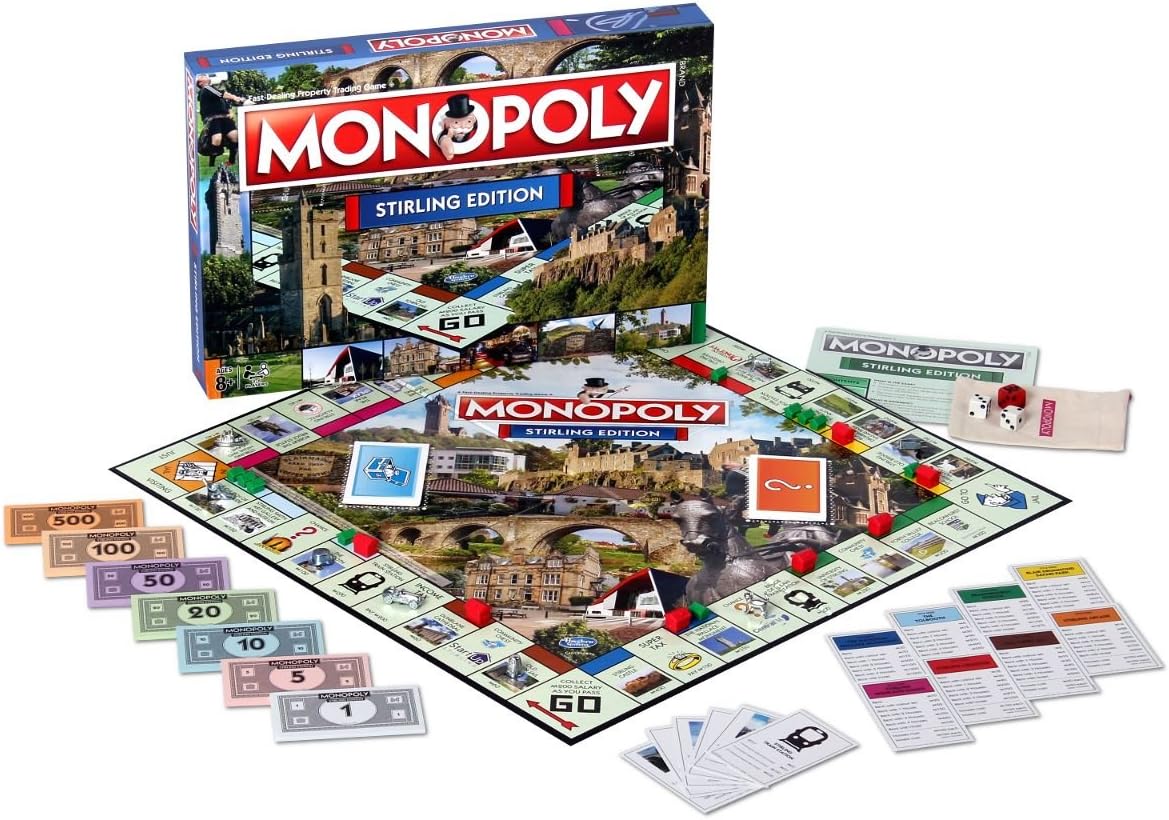 Winning Moves Stirling Monopoly Board Game, Advance to the University of Stirling, the Stirling Highland Games and the Old Town Jail and trade your way to success, great gift for players aged 8 plus-1