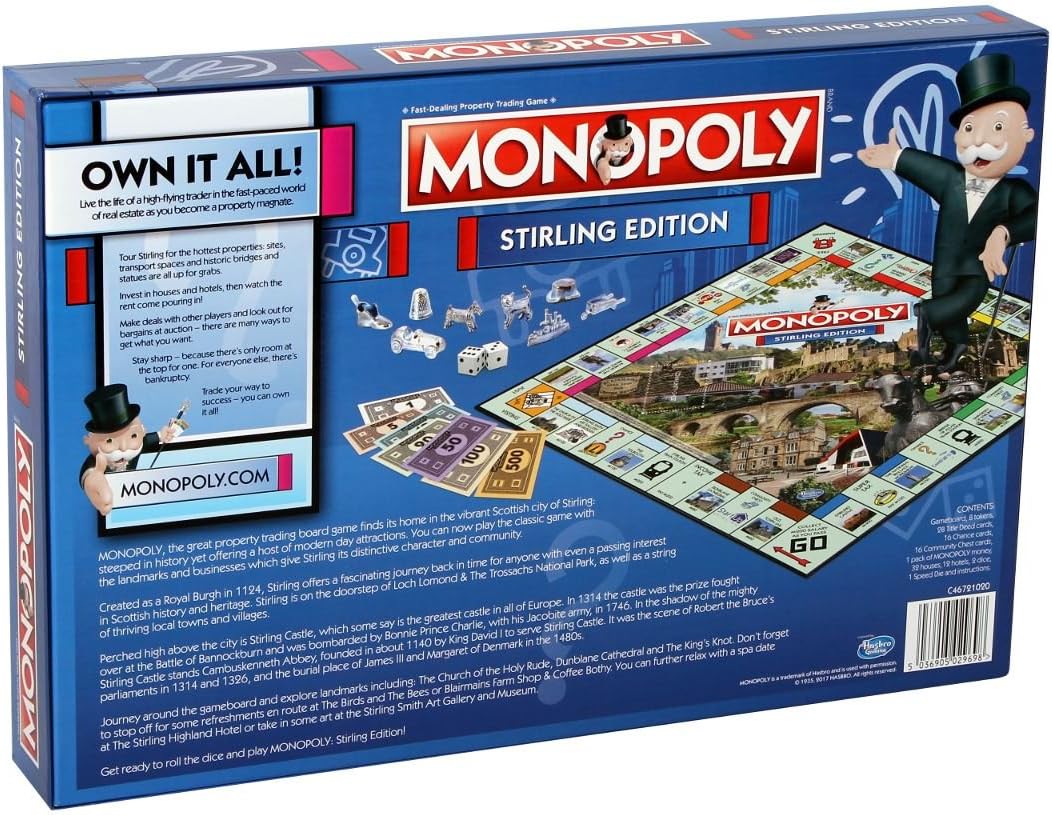 Winning Moves Stirling Monopoly Board Game, Advance to the University of Stirling, the Stirling Highland Games and the Old Town Jail and trade your way to success, great gift for players aged 8 plus-2