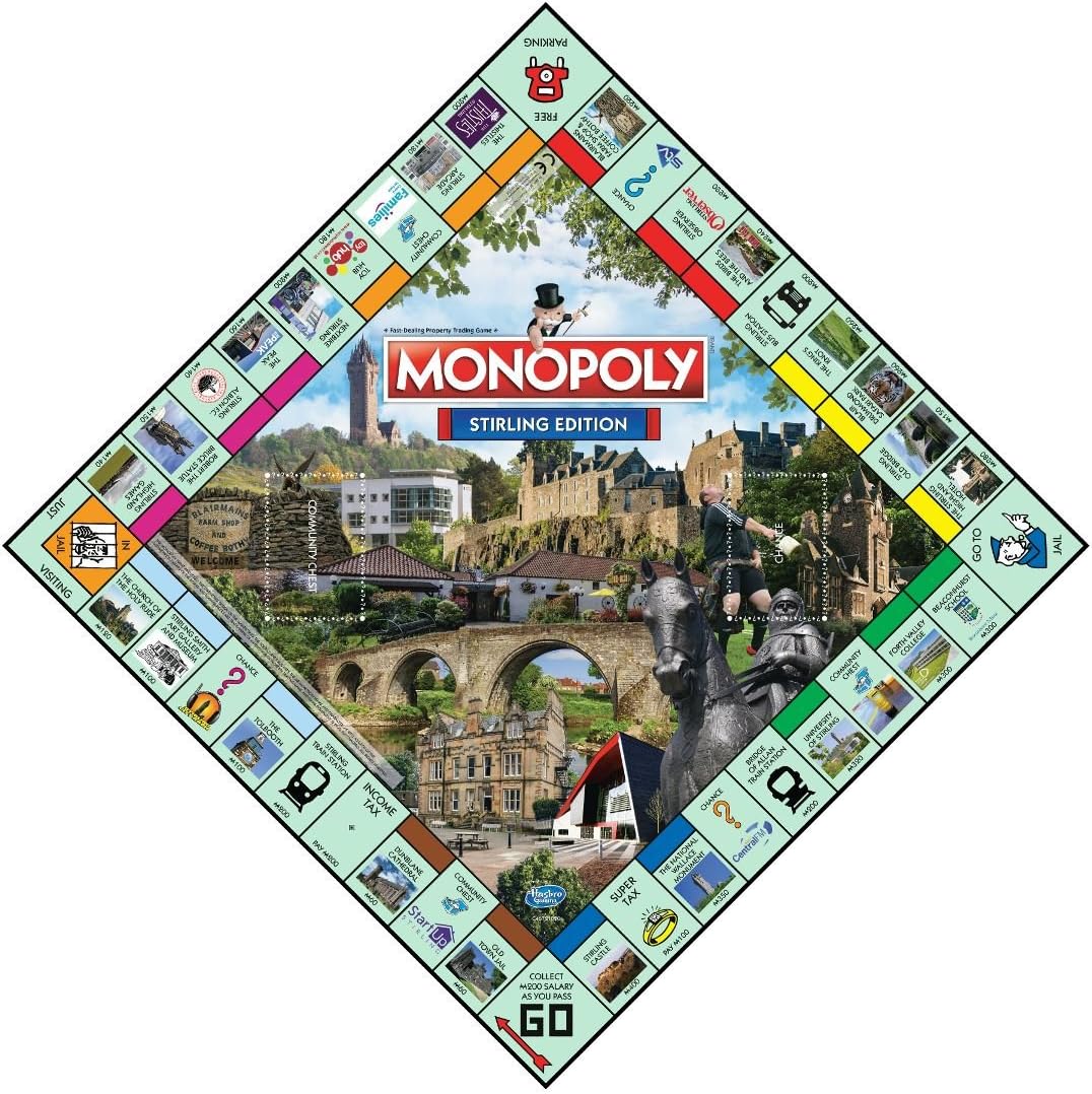 Winning Moves Stirling Monopoly Board Game, Advance to the University of Stirling, the Stirling Highland Games and the Old Town Jail and trade your way to success, great gift for players aged 8 plus-3