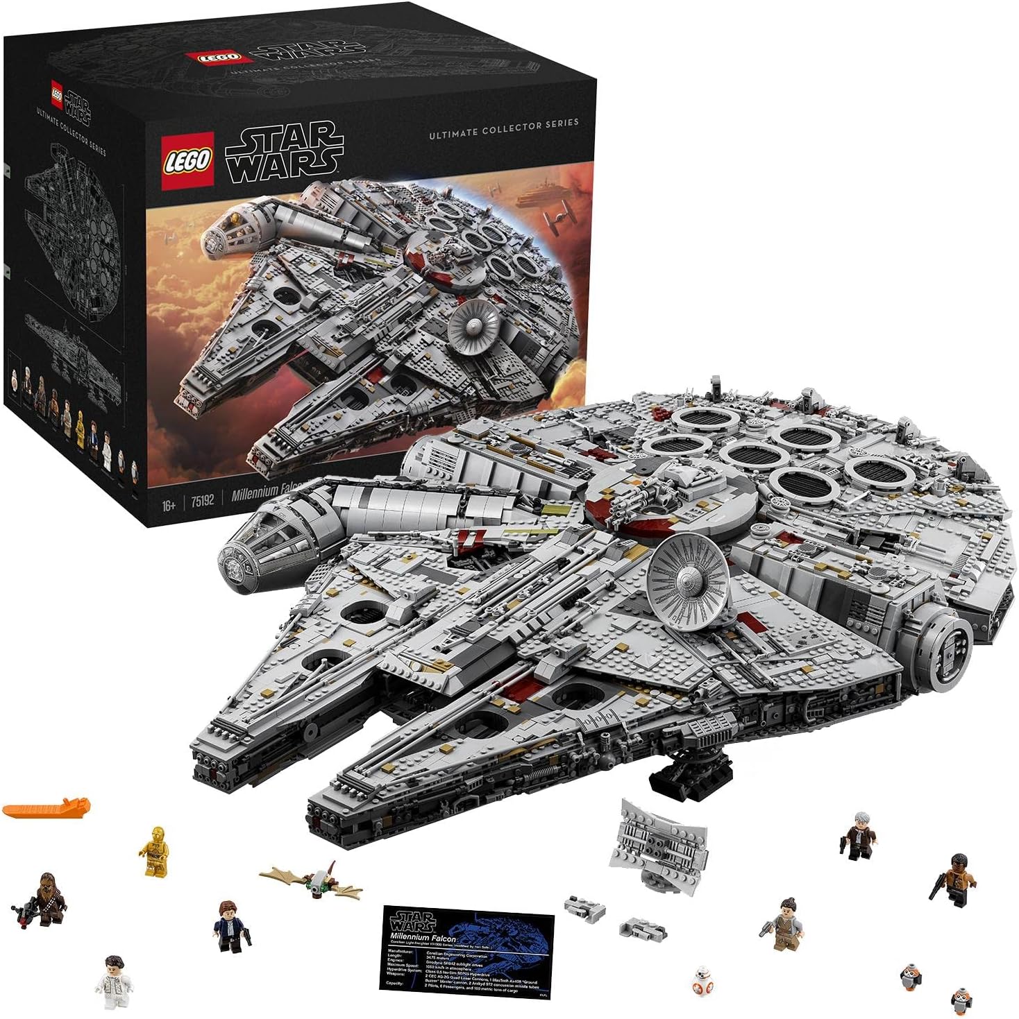 LEGO Star Wars Millennium Falcon, UCS Set for Adults, Model Kit to Build with Han Solo, Princess Leia & Chewbacca Minifigures, Plus Droid Figure, Collectible Gifts for Teenagers, Boys and Girls 75192-0