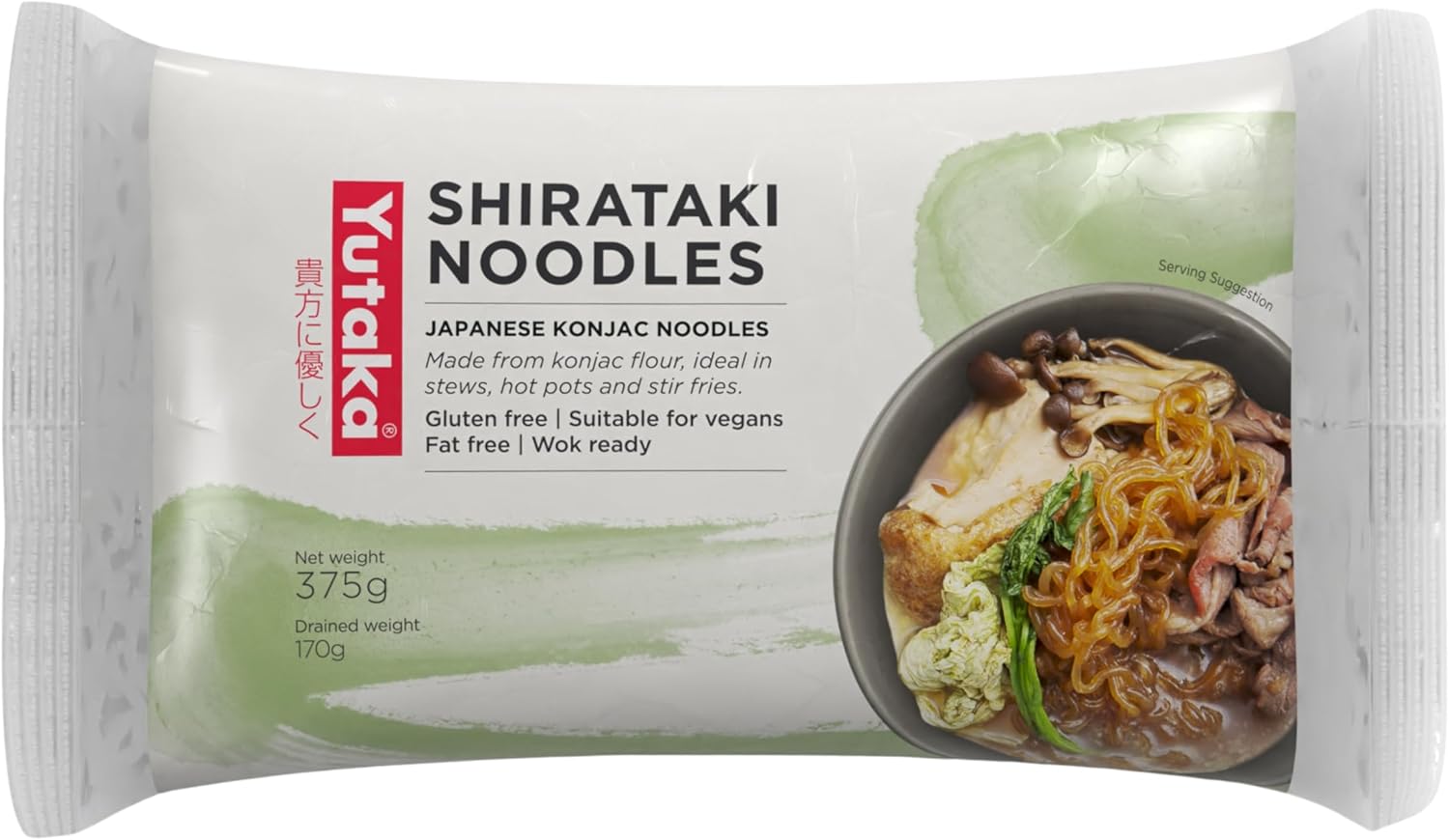 Yutaka White Shirataki Noodles, 375g Net / 170g drained | Authentic Japanese Konjac Noodles | Multipack of 12 | Vegan | Gluten Free | High Fibre | Almost Zero carb or calories-0