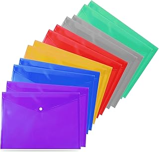 12 File Folders A4 Document Wallets Folder for Documents Papers & Notes Transparent Colors