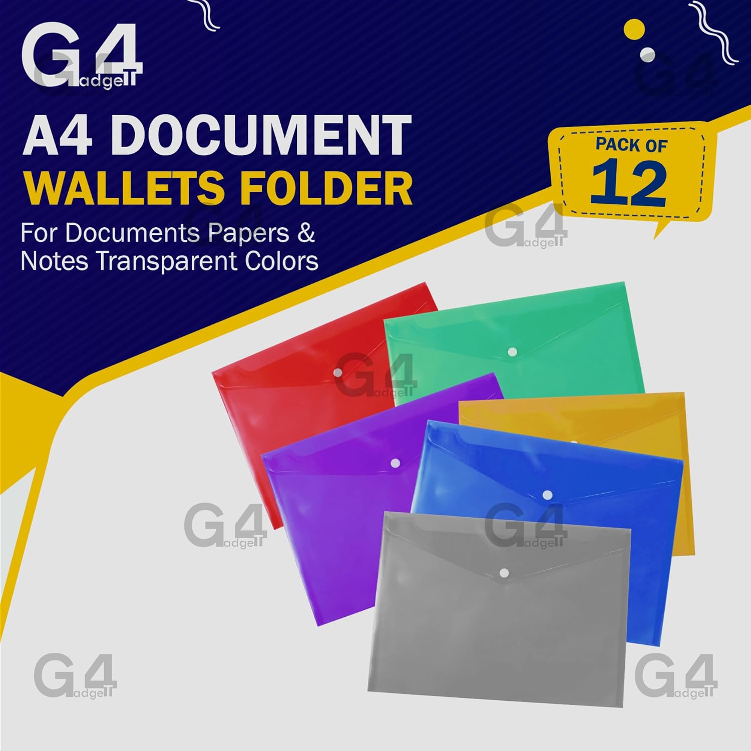 12 File Folders A4 Document Wallets Folder for Documents Papers & Notes Transparent Colors-1