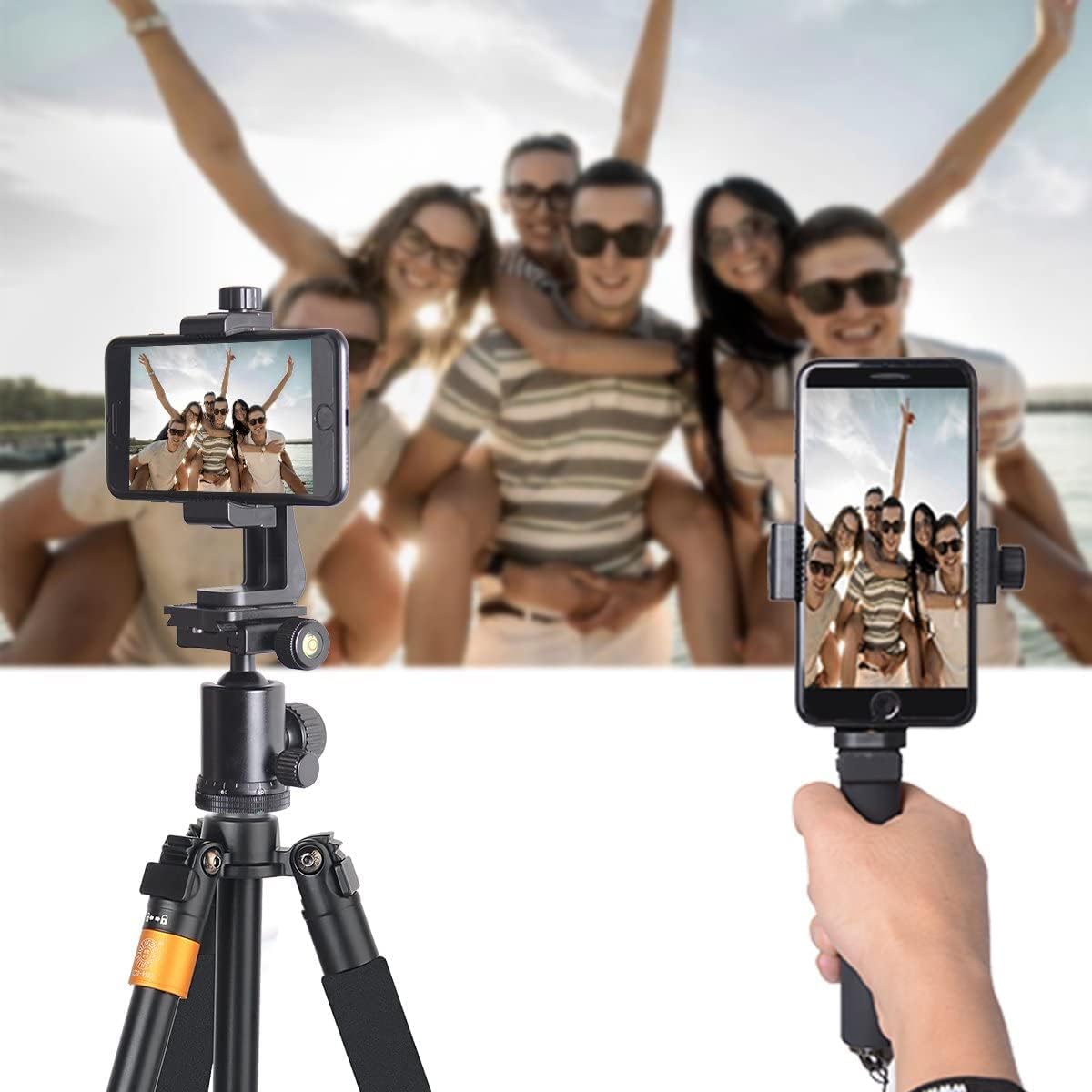 Ergonomic Anti-falling Cell Phone Vlogging Hand Grip Stabilizer Smartphone Holder Rig Mount Video Kit w/Safety Strap Portable Selfie Stick for iPhone Samsung (Landscape+Portrait)-Mic/Light Adaptable-6