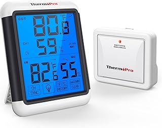 ThermoPro TP65C Digital Wireless Hygrometer Indoor Outdoor Thermometer Wireless Temperature and Humidity Monitor with Touchscreen Backlight Weather Station, 500 Feet or 150 Meter Range