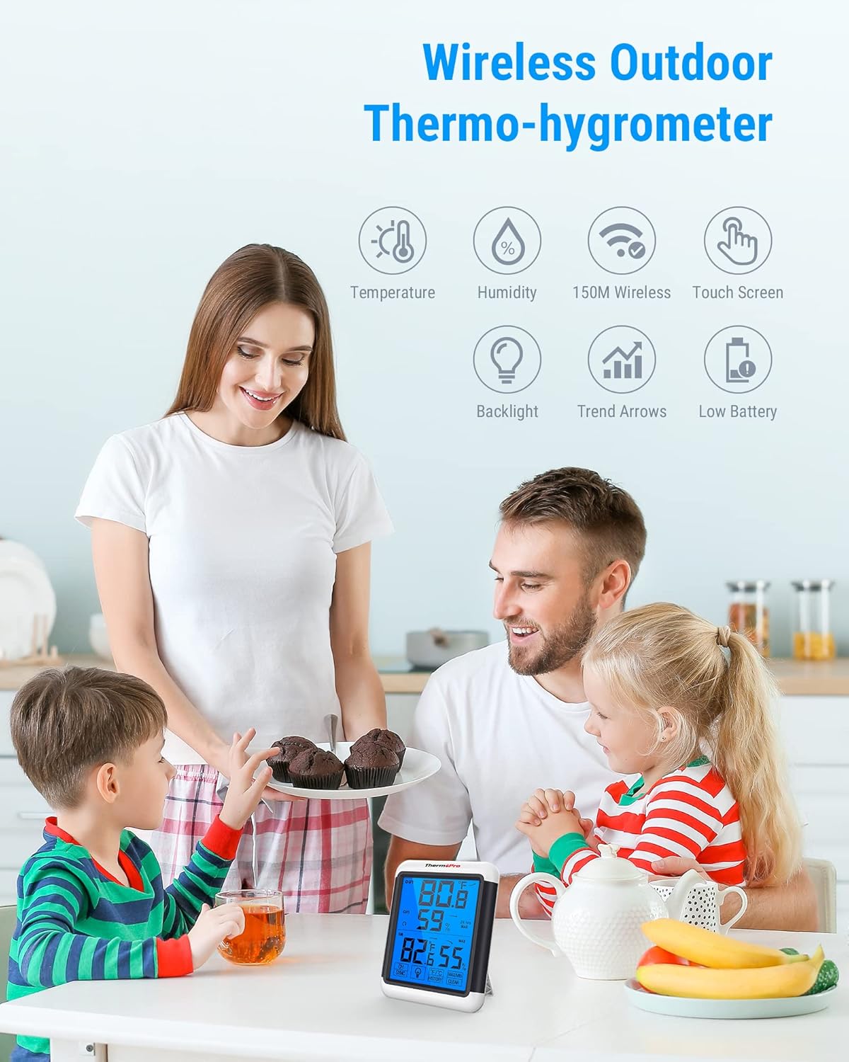 ThermoPro TP65C Digital Wireless Hygrometer Indoor Outdoor Thermometer Wireless Temperature and Humidity Monitor with Touchscreen Backlight Weather Station, 500 Feet or 150 Meter Range-1