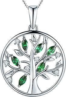 YL Tree of Life Necklace 925 Sterling Silver cut AAA Cubic Zirconia Family Tree Pendant Necklace for Women, 45-48cm