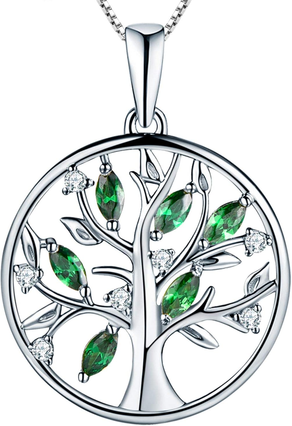 YL Tree of Life Necklace 925 Sterling Silver cut AAA Cubic Zirconia Family Tree Pendant Necklace for Women, 45-48cm-0