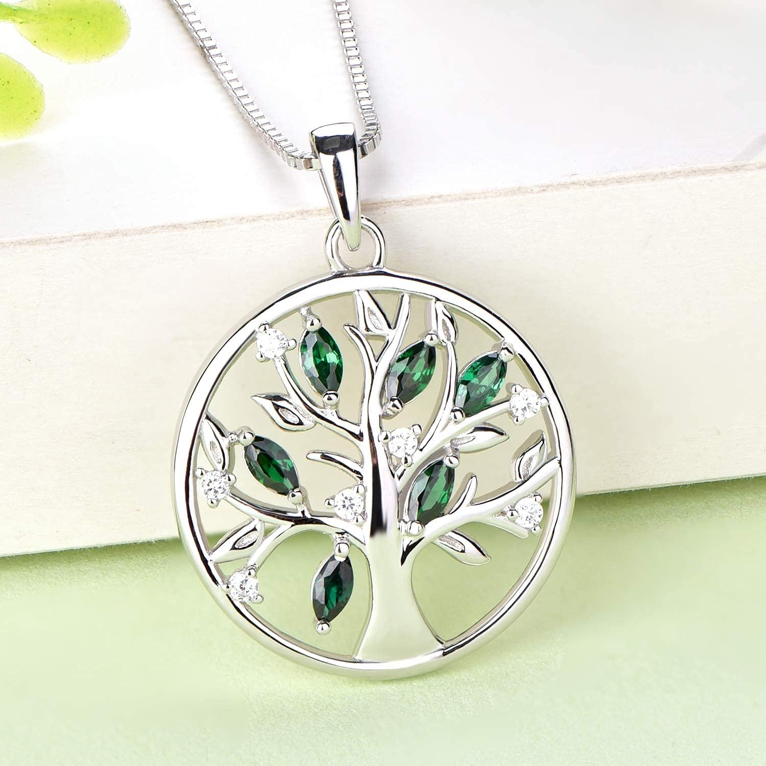 YL Tree of Life Necklace 925 Sterling Silver cut AAA Cubic Zirconia Family Tree Pendant Necklace for Women, 45-48cm-3