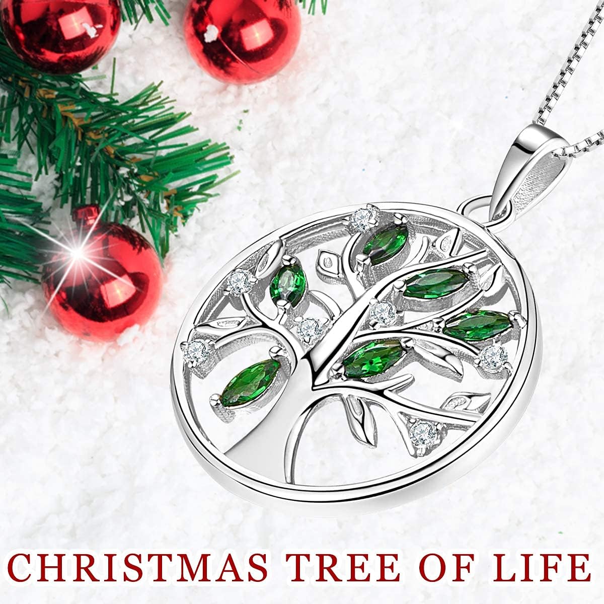 YL Tree of Life Necklace 925 Sterling Silver cut AAA Cubic Zirconia Family Tree Pendant Necklace for Women, 45-48cm-4