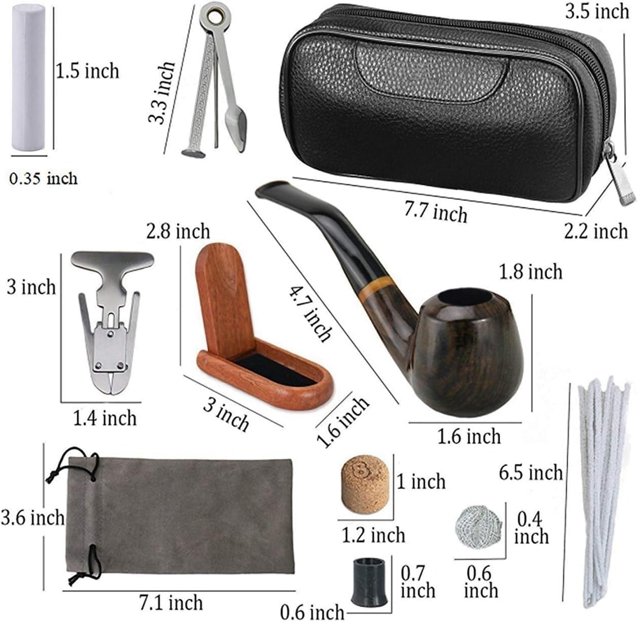 Joyoldelf Smoking Pipes, Luxury Ebony Tobacco Smoking Pipe Set, Deepened & Windproof Wooden Pipe with Leather Tobacco Pouches, Pipe Stand and Smoking Accessories-6